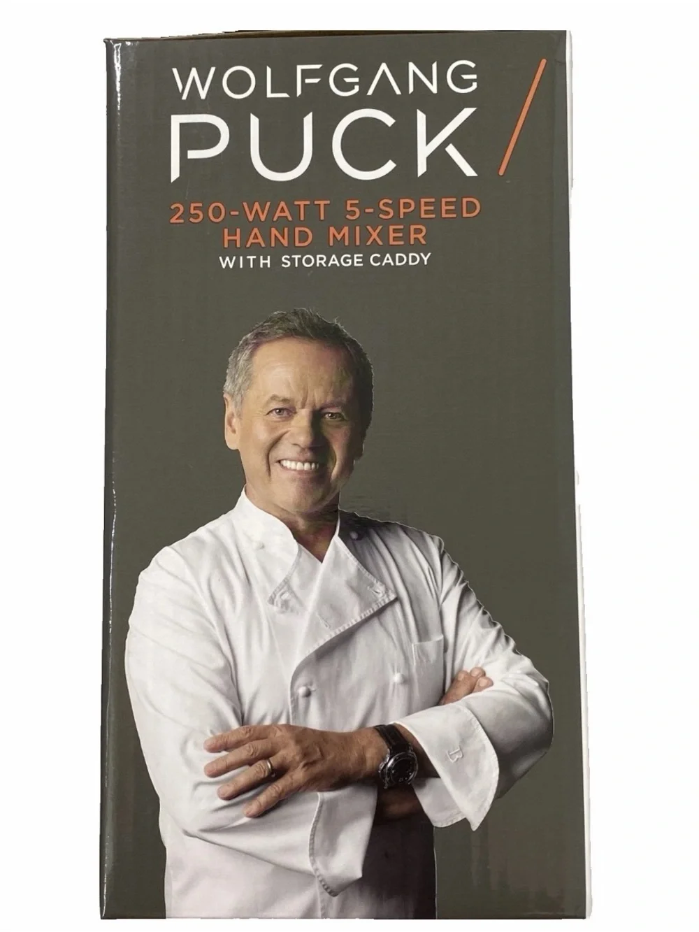 Wolfgang Puck 250W 5-Speed Hand Mixer Set w/ Storage Caddy, Beaters, Hooks